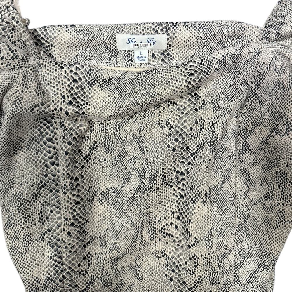 She & Sky Black and Grey Snake Print Square Neck Top - Size L - Picture 4 of 5